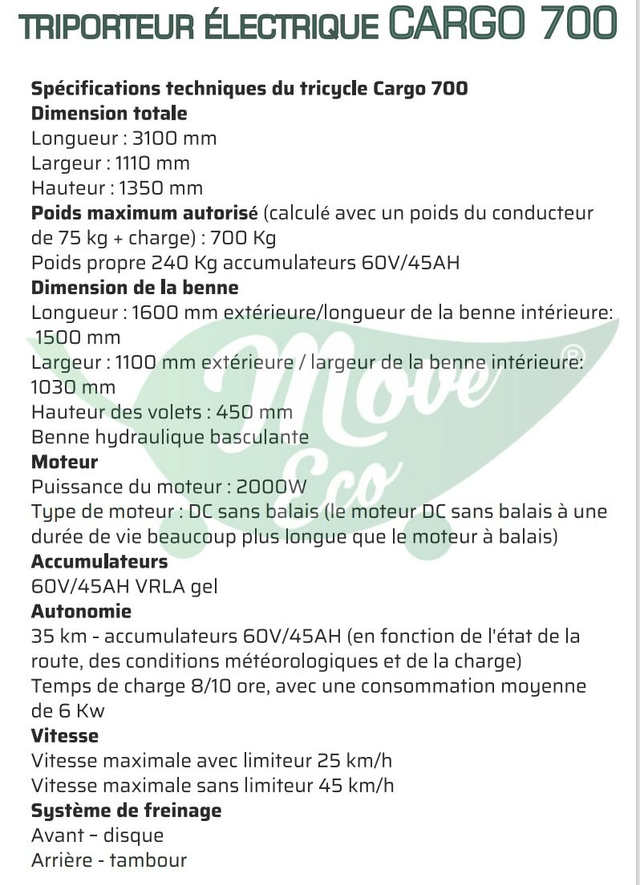TRIPORTEUR ÉLECTRIQUE CARGO 700